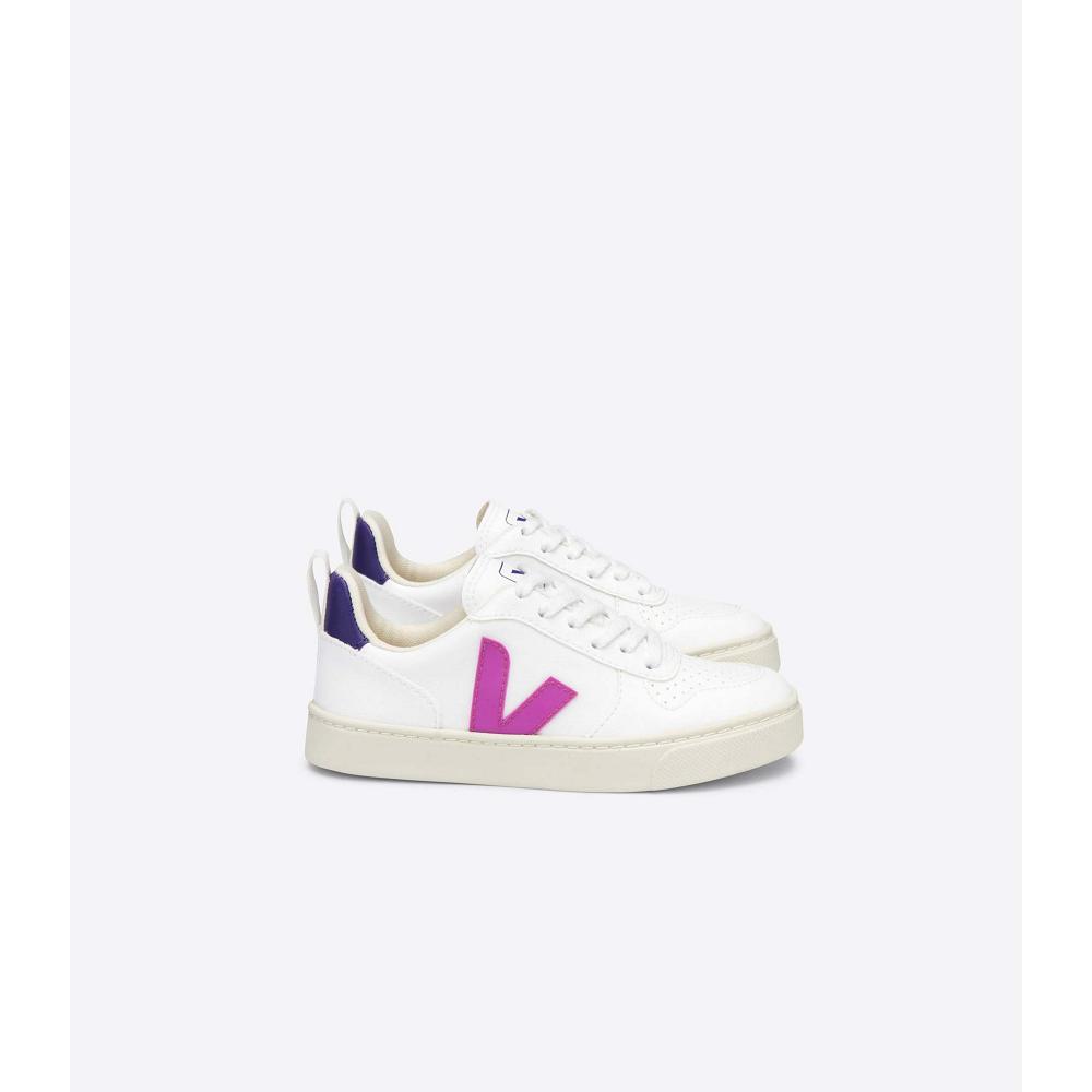 White/Purple Kids\' Veja V-10 LACES CWL Sneakers | AU 864UZG